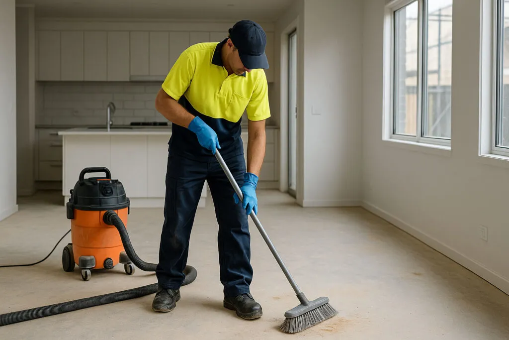 New build interior being cleaned and prepared after construction.
