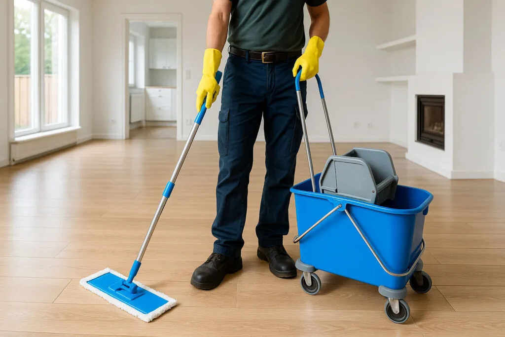 Vacated house being cleaned at the end of a lease agreement.